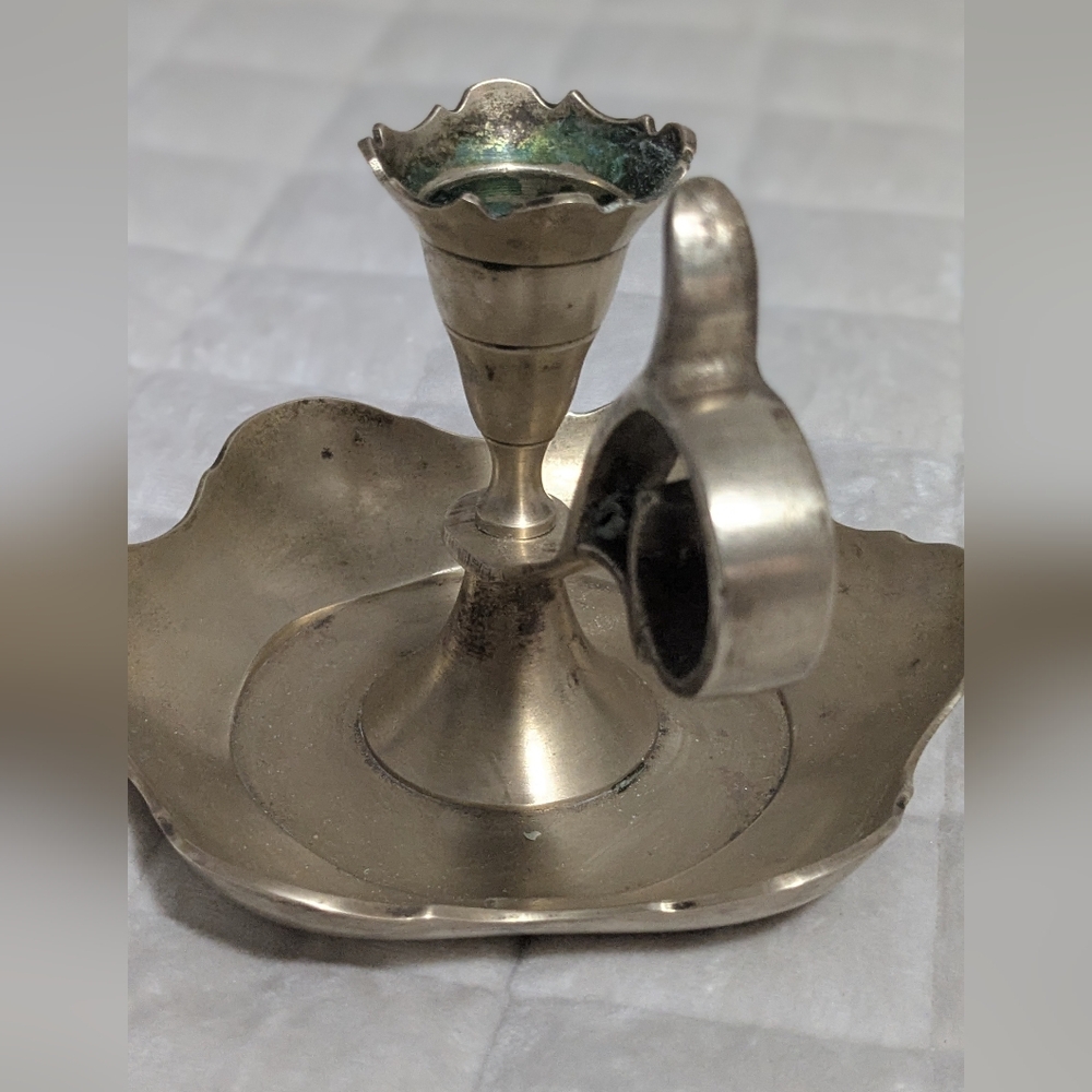 Boho Rare Find Brass Chamberstick, Single Vintage Candle Holder, Solid Brass - Picture 4 of 8
